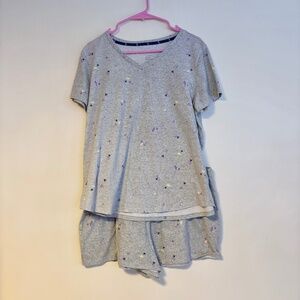 Sonoma Lounge Pajama Matching Set V Neck Short Sleeve Shorts Grey Floral Size XL